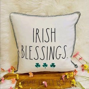 ♡Rae Dunn IRISH BLESSINGS w/ clover icons throw pillow home decor! Rare! HTF!♡
